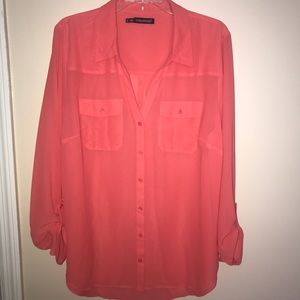 Coral Button Down Top